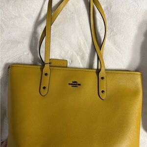 Coach Yellow Leather City Zip Tote Bag with Signature Logo